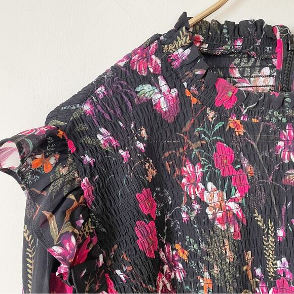 Ted Baker Enyya Fern Forest Floral High Neck Smock Blouse 4 / US 10 L - Picture 6 of 12